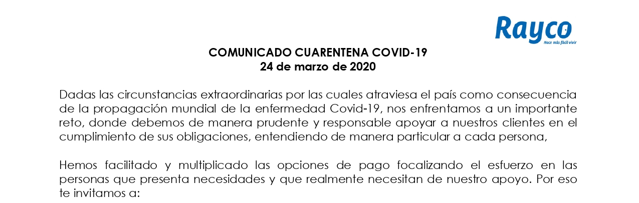 Comunicado especial COVID-19