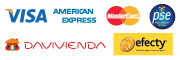 Medios de Pago: Tarjetas Visa American express Mastercard PSE débito EFECTY Davivienda consignacion nacional